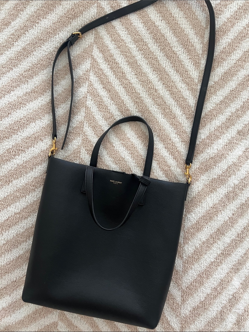 Saint Laurent Black Leather Tote with Gold Hardware and Removable Strap